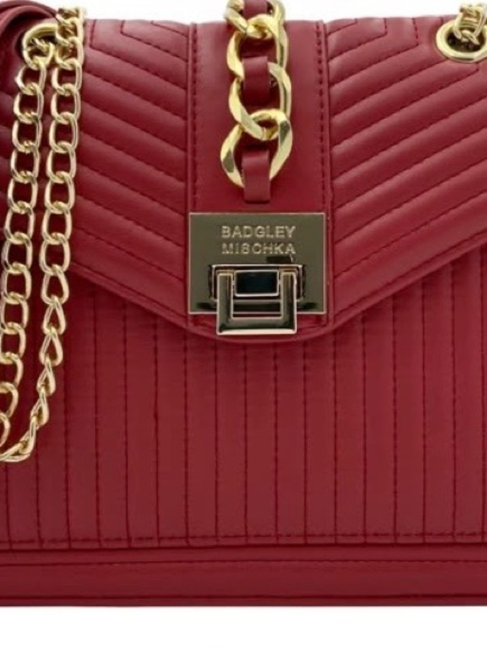Badgley Mischka Quilted Crimson Shoulder / Crossbody Bag with Gold Chain